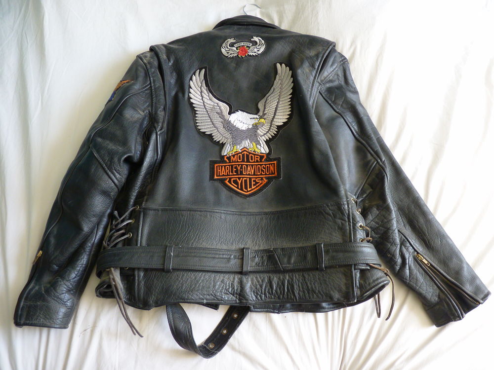 veste cuir veritable homme noir taille 46 TBE style rock USA Vêtements
