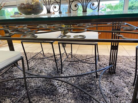 Salle   manger en fer forg et plateau verre 400 Lunville (54)