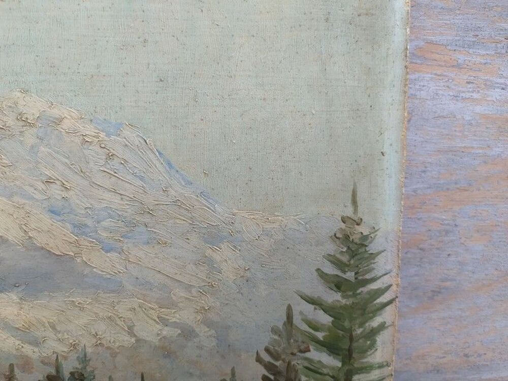 Tableau Paysage Montagne Chalet Sign&eacute; J.Grundler 