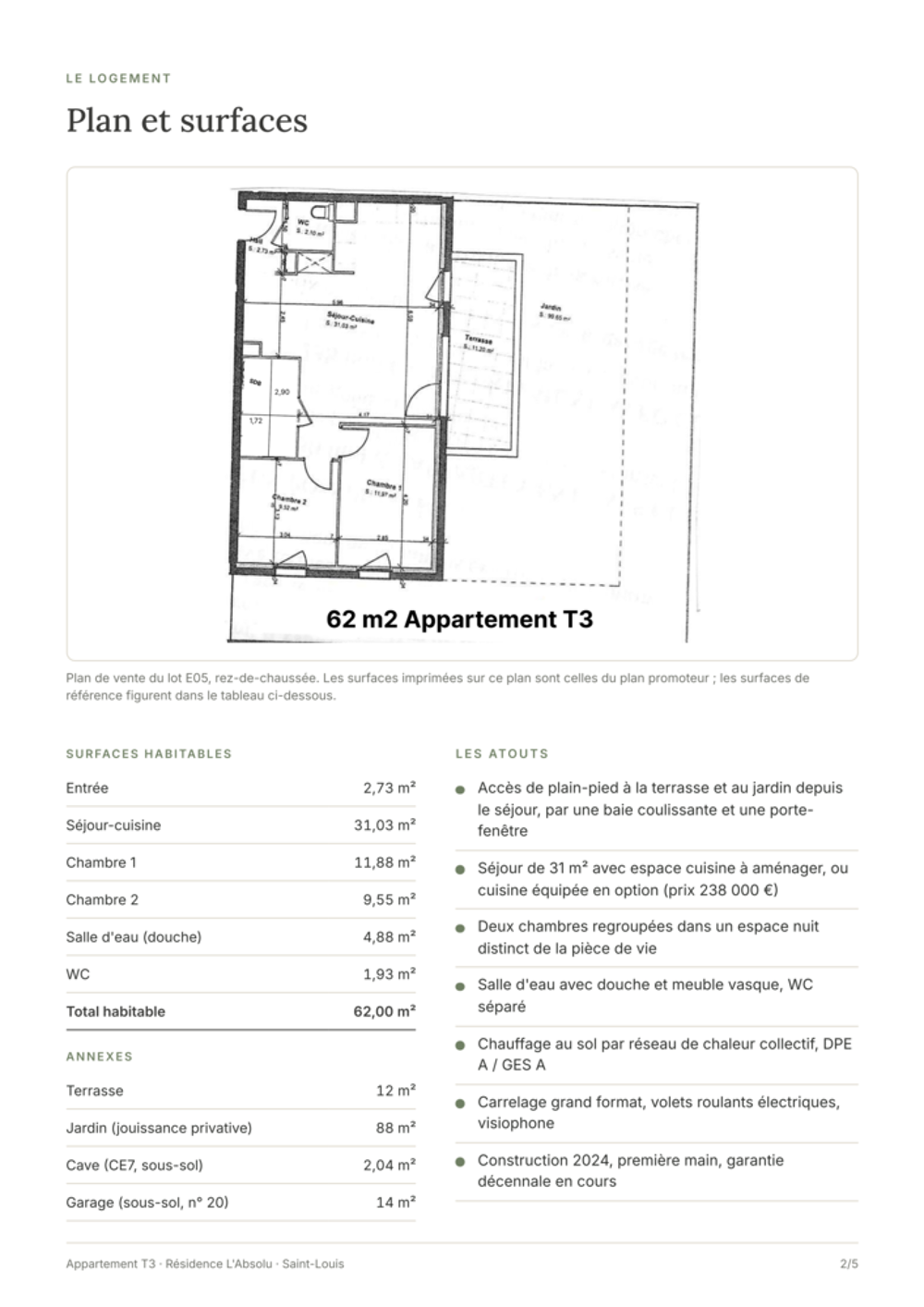 Vente Appartement APPARTEMENT 3 PCES - 62 M2 - REZ DE JARDIN - GARAGE Saint-louis