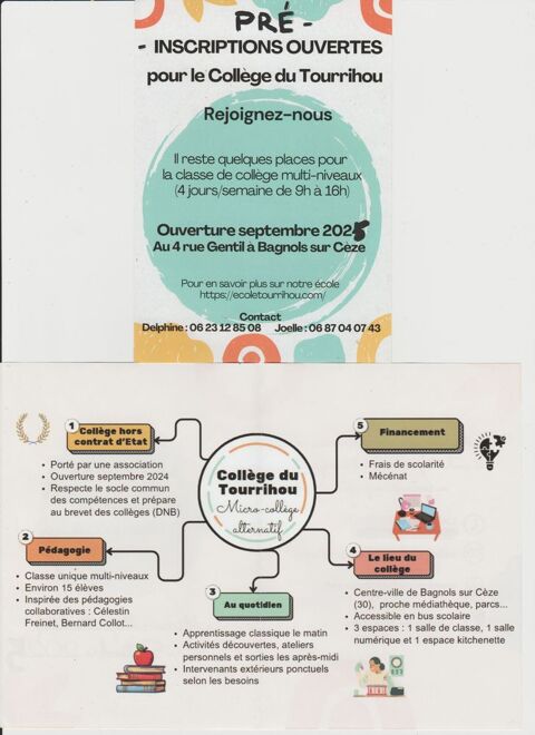 
OUVERTURE  SEPTEMBRE 2025 MICRO COLLEGE ALTERNATIF GARD 0 30630 Montclus