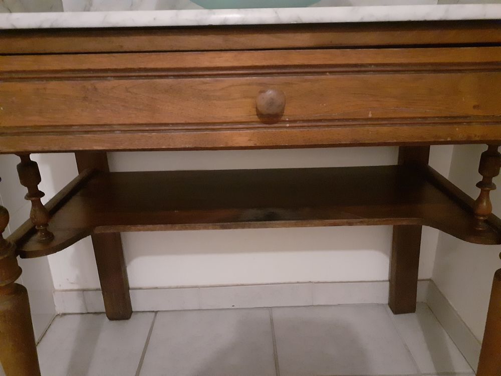Meuble de salle de bain marbre avec vasque en verre tremp&eacute; Meubles