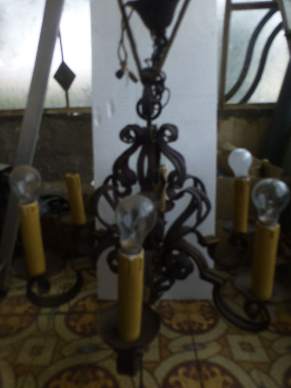 LUSTRE ANCIEN EN FER FORGE / PLAFONNIER VERRE Décoration