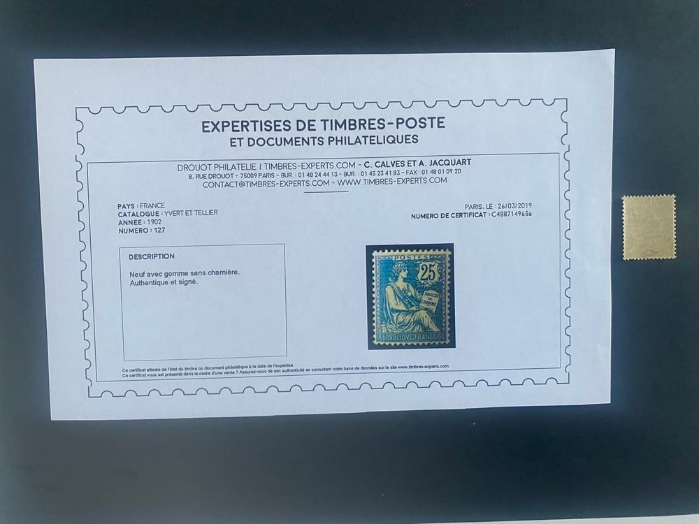 Mouchon 127 neuf** sign&eacute; Calv&egrave;s avec certificat 