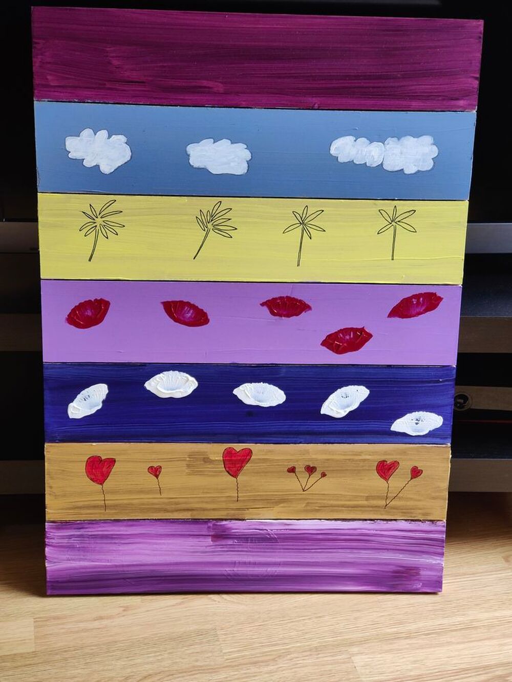 Tableau bois peinture acrylique "L&icirc;le aux r&ecirc;ves" Décoration
