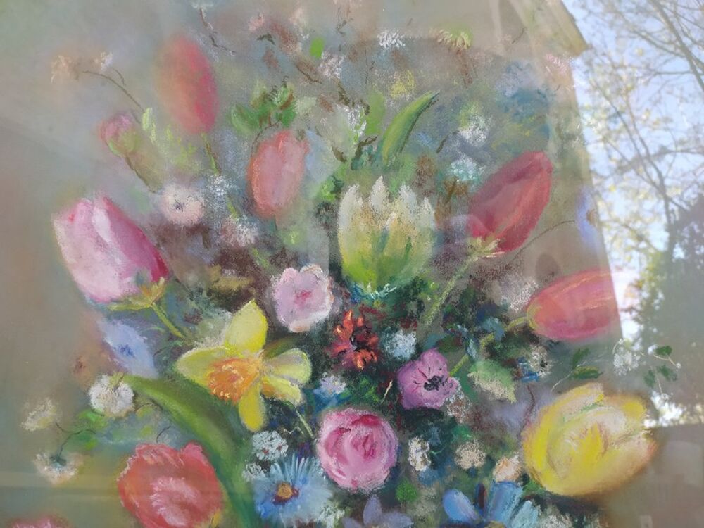 Tableau Pastel Bouquet de Fleurs Sign&eacute; Veron
