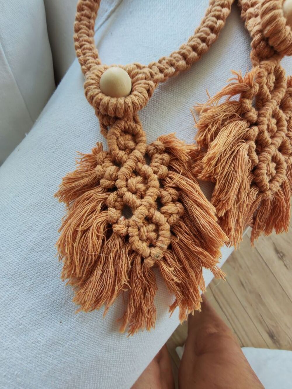 Lot embrasses style boh&egrave;me en macram&eacute; beige Décoration