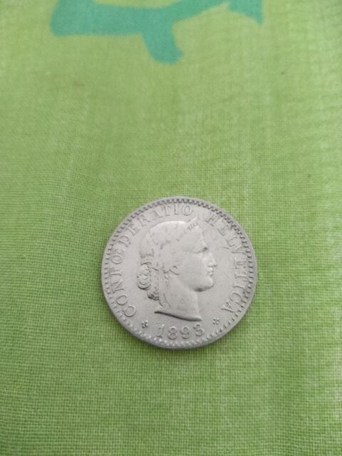 Pice suisse 1893 20 centimes Tte de Libertas nickel  90 Roquefort-les-Pins (06)