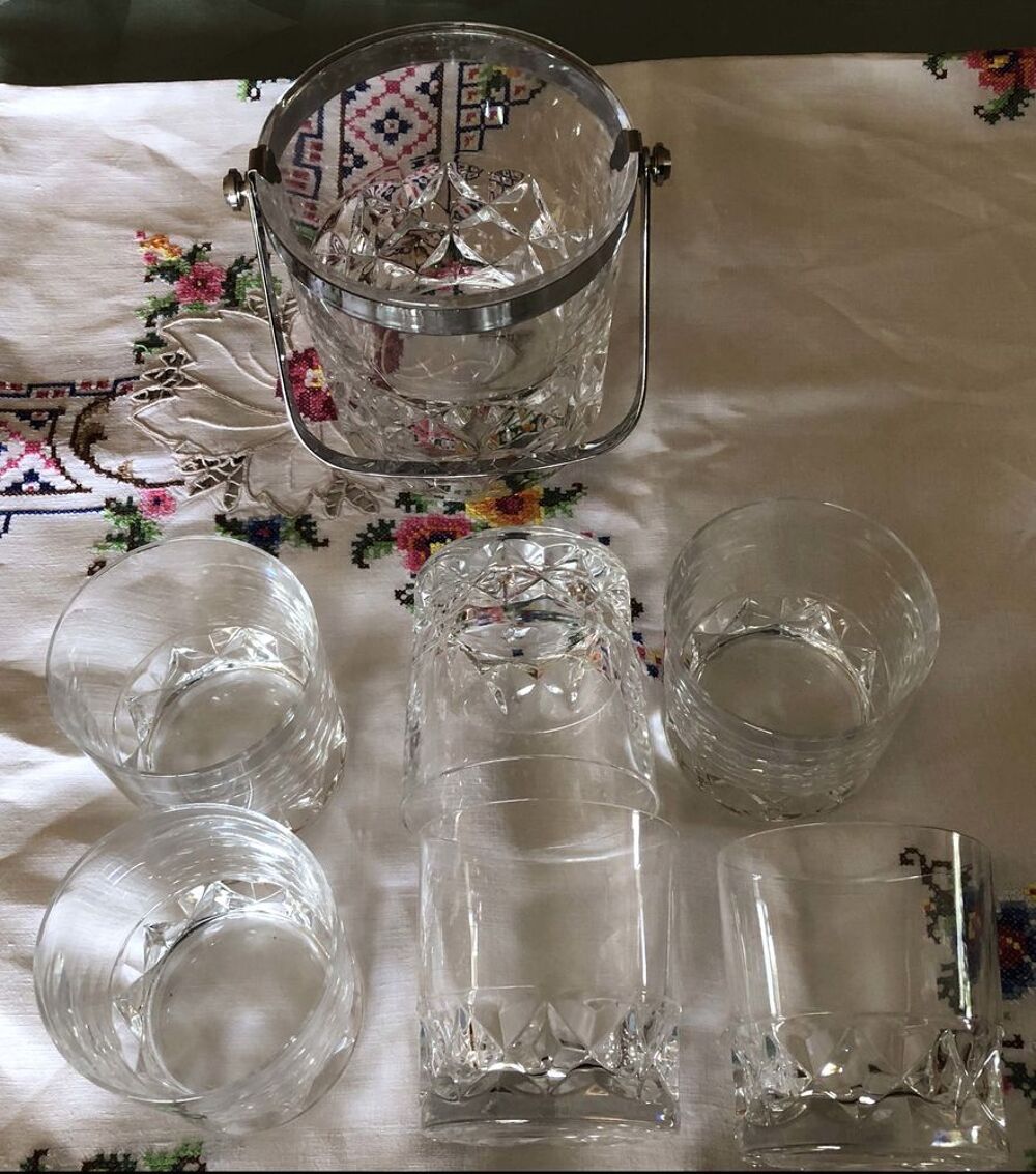 6 Verres &agrave; whisky Cristal d'Arques mod&egrave;le Sully + Seau &agrave; gla Cuisine