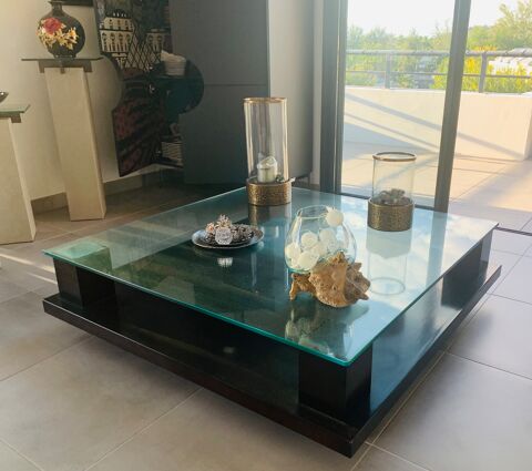 table basse, plateau en verre, bois merisier 450 Saint-Denis (97)