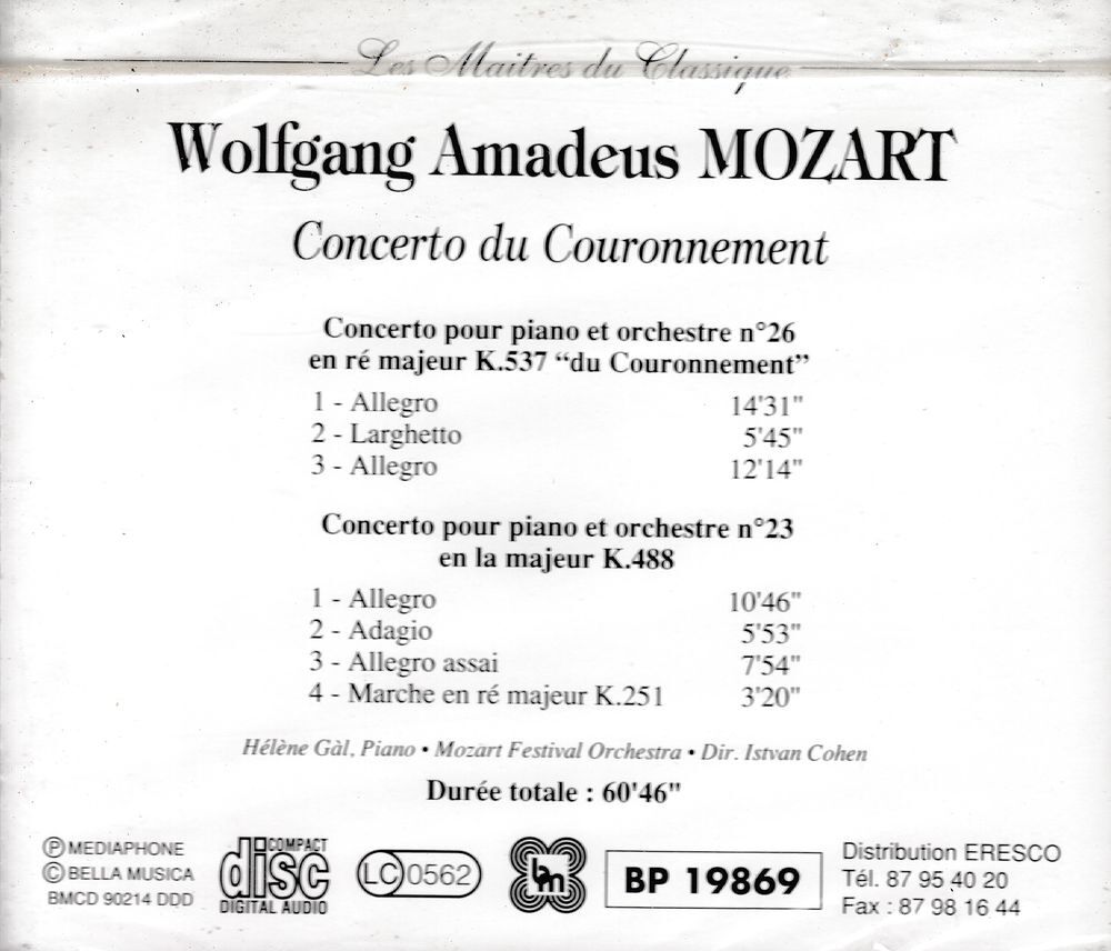 CD Mozart Concerto Du Couronnement CD et vinyles