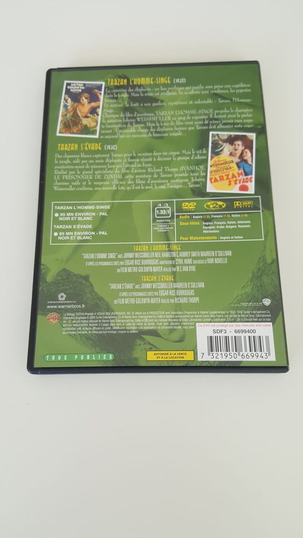 DVD TARZAN L'homme singe et TARTAN s'&eacute;vade DVD et blu-ray