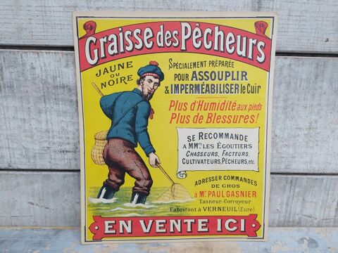 Ancien Carton Publicitaire graisse des Pêcheurs Cirage 70 Loches (37)