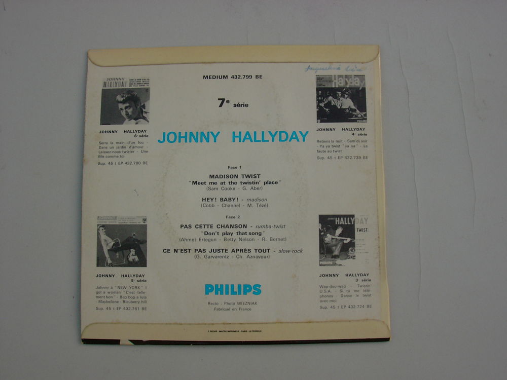 Johnny Hallyday 45 T 1962 CD et vinyles