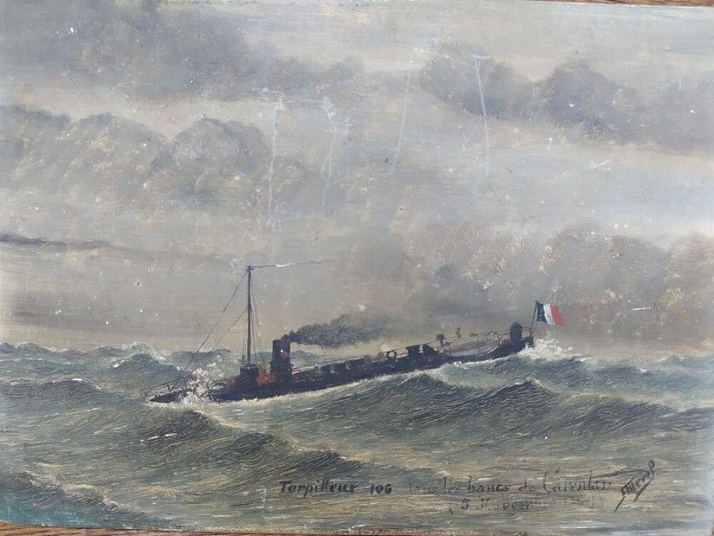 Tableau Peinture Marine Torpilleur 106 Carentan 1896 
