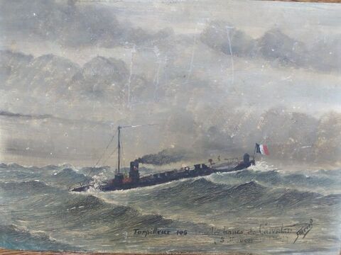 Tableau Peinture Marine Torpilleur 106 Carentan 1896 130 Loches (37)