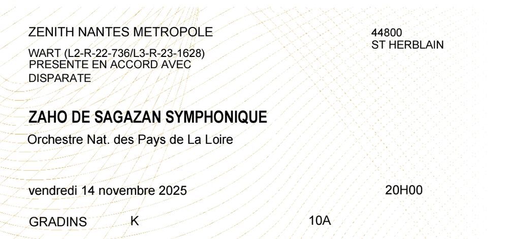 Concert Zaho de sagazan zenith Nantes 14/11 Billetterie