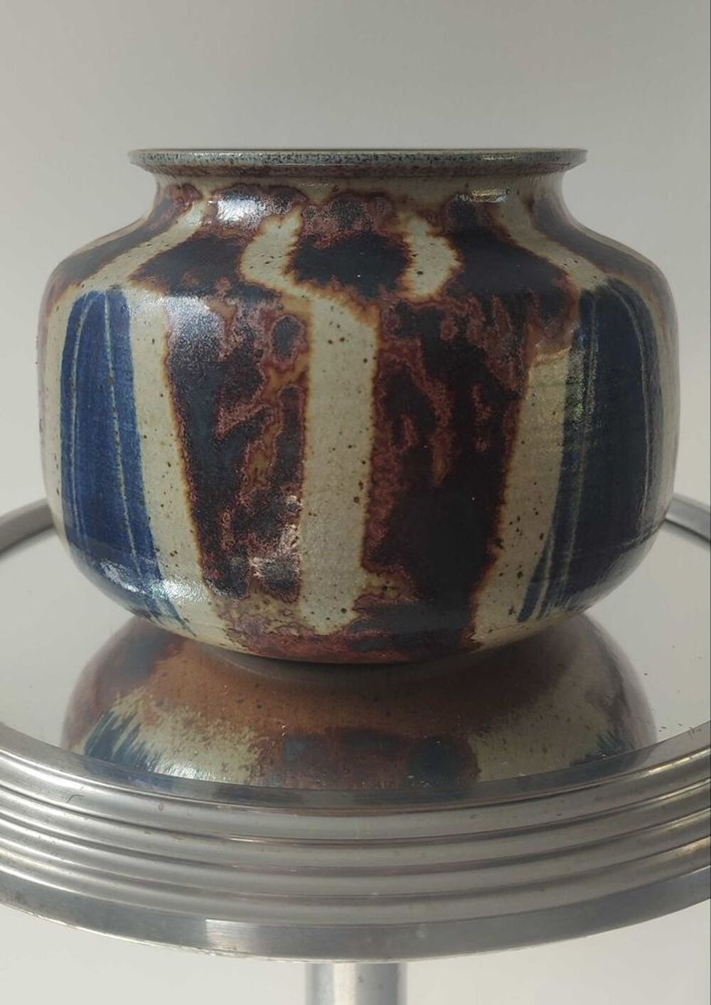 Vase Boule en Gr&egrave;s pyrit&eacute; sign&eacute; 