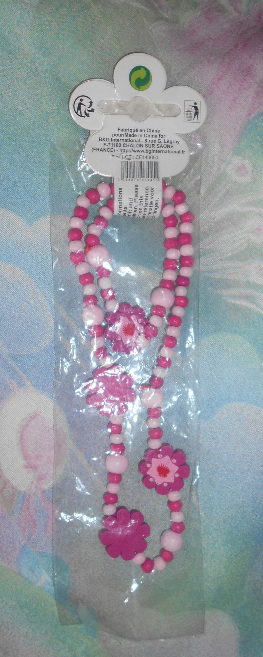 collier &amp; bracelet fleurs/perles bois rose pour fille Bijoux et montres