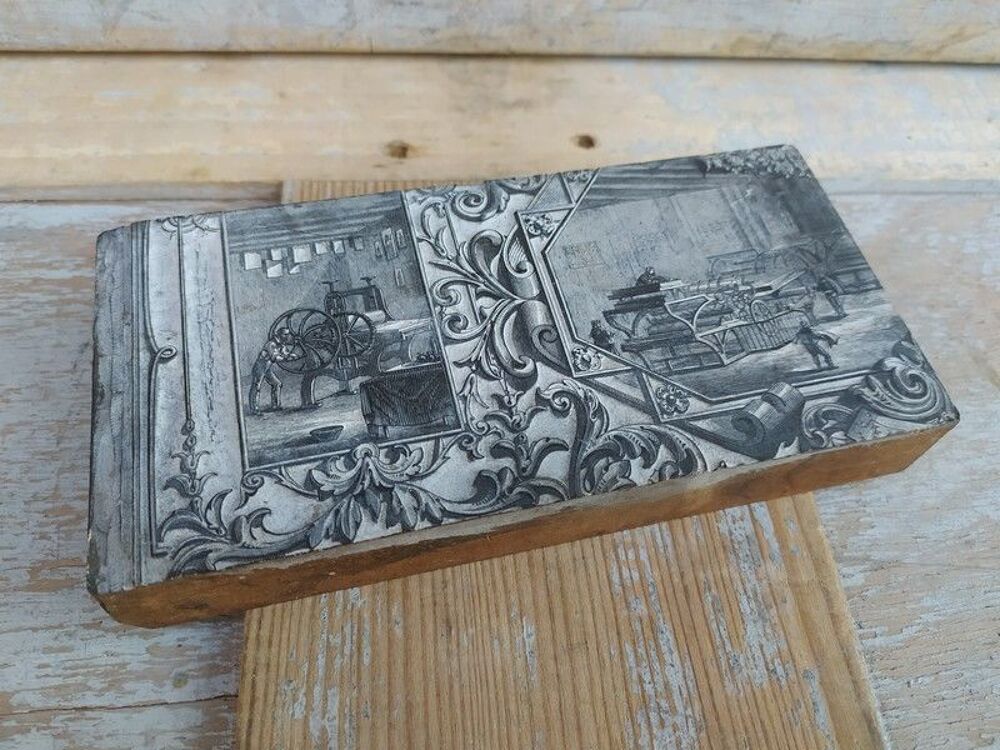 Bois Grav&eacute; Gravure XIX&egrave;me Ouvriers sur Presse Imprimerie 