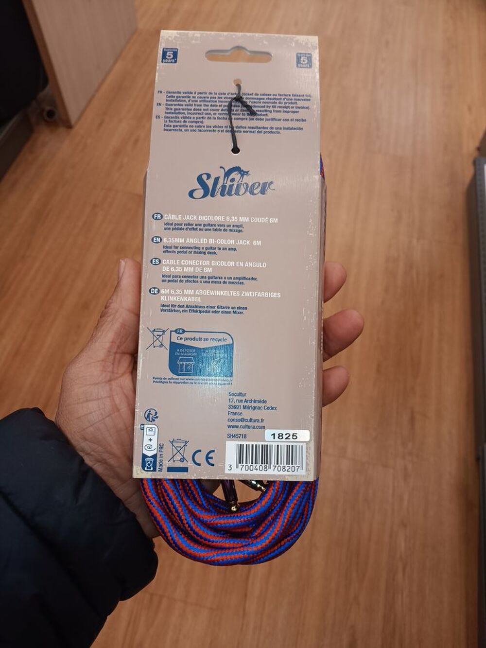 Cable Jack 6,35mm 6M coud&eacute; marque Shiver Audio et hifi