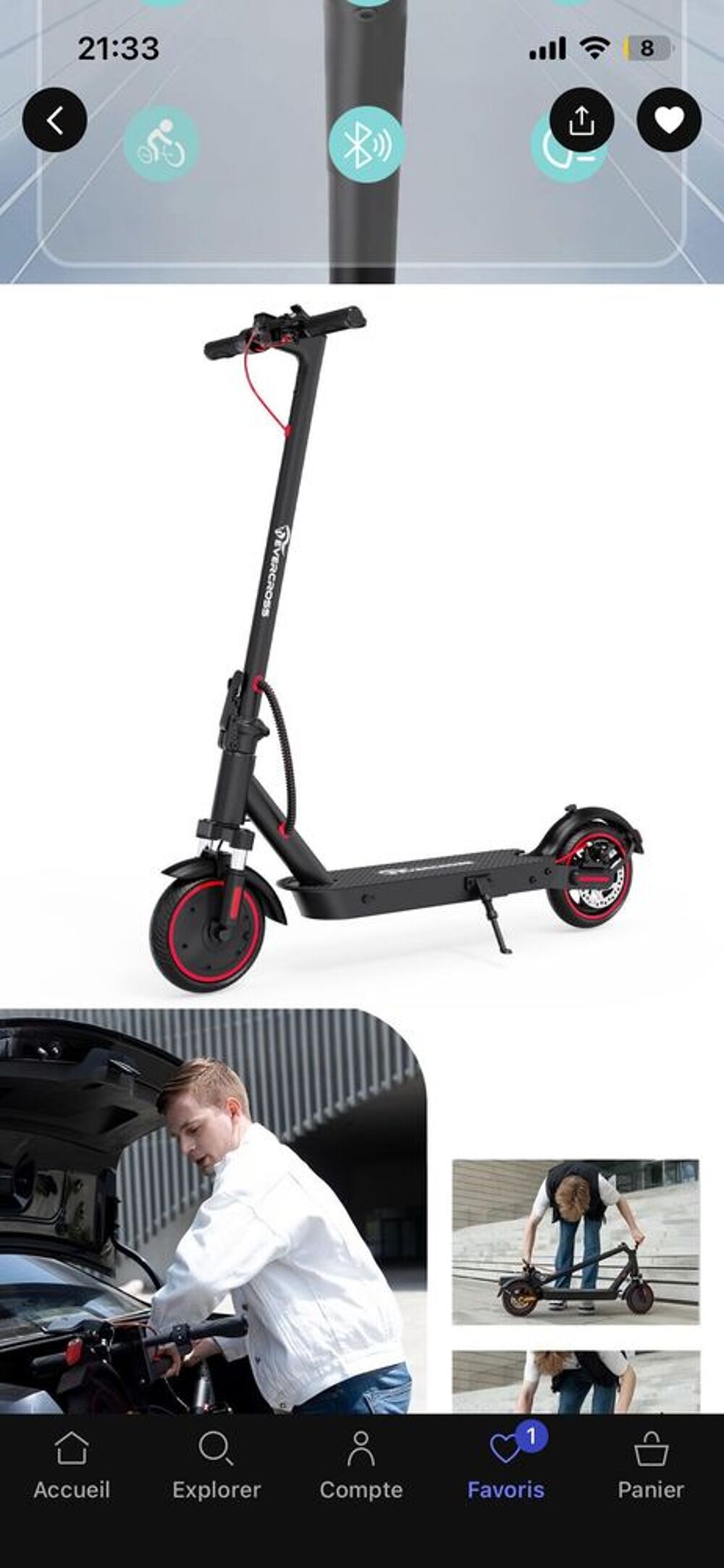 Trottinette Electrique Pliable 8,5"-Moteur 350W-36V/7.8AH-Double Frein-APP EV85F Vélos