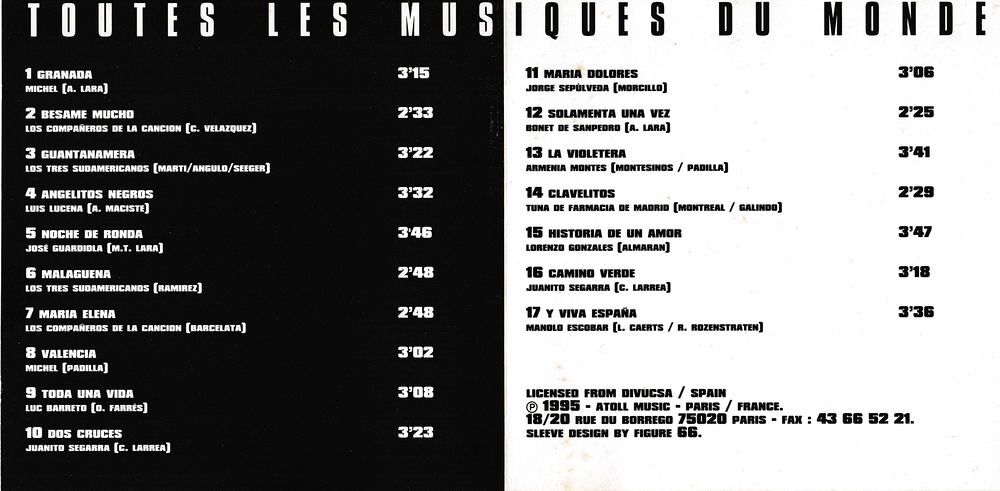 CD Toutes Les Musiques Du Monde: Espagne - Y Viva Espa&ntilde;a CD et vinyles