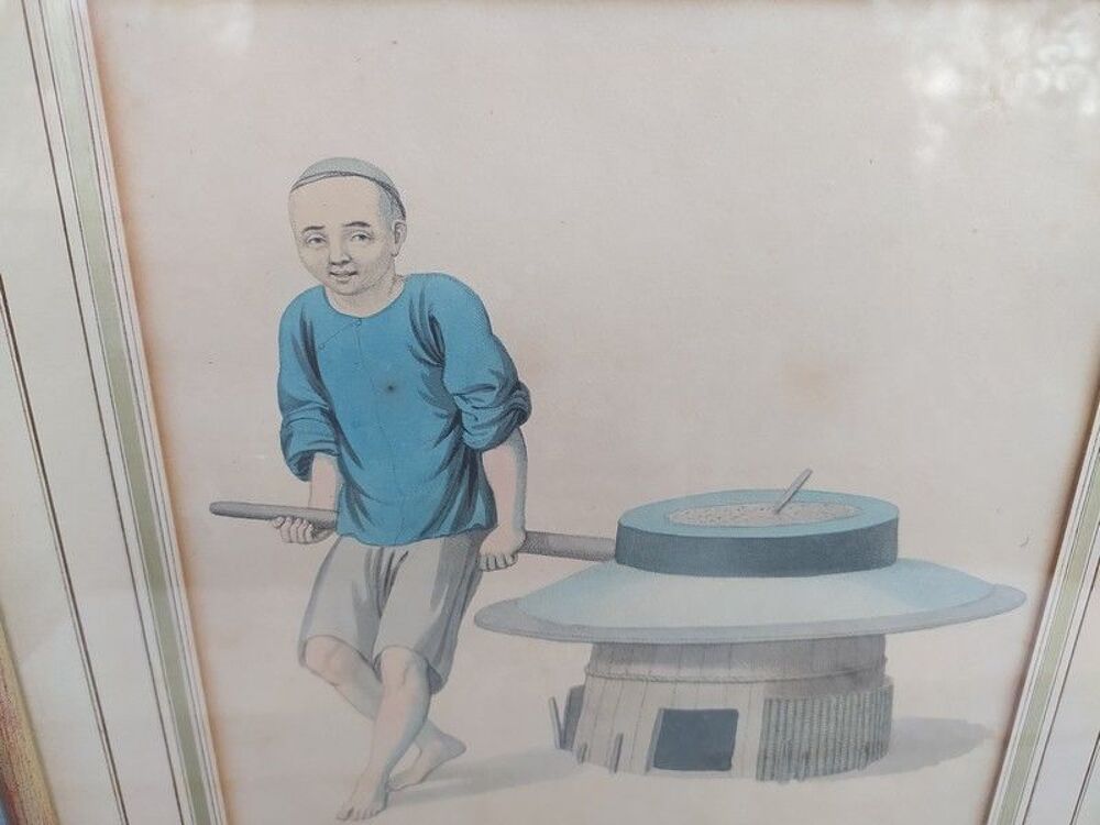 Gravure Pu Qua Canton M&eacute;tier Meunier Chinois Chine XVIIIe 
