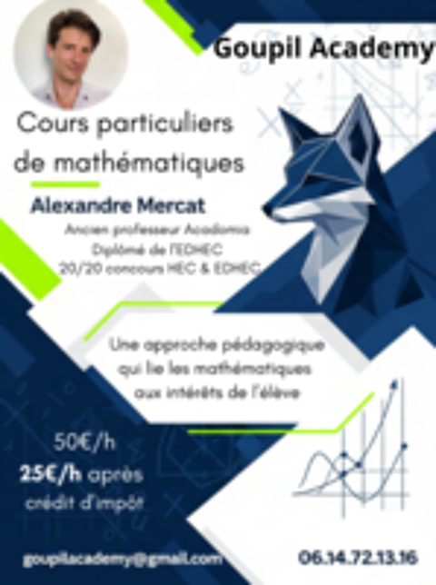   Cours de mathématiques Prof Acadomia, 20/20 au concours HEC 