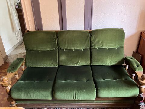 Canap-lit 3 places en velours vert vintage 150 Le Brethon (03)