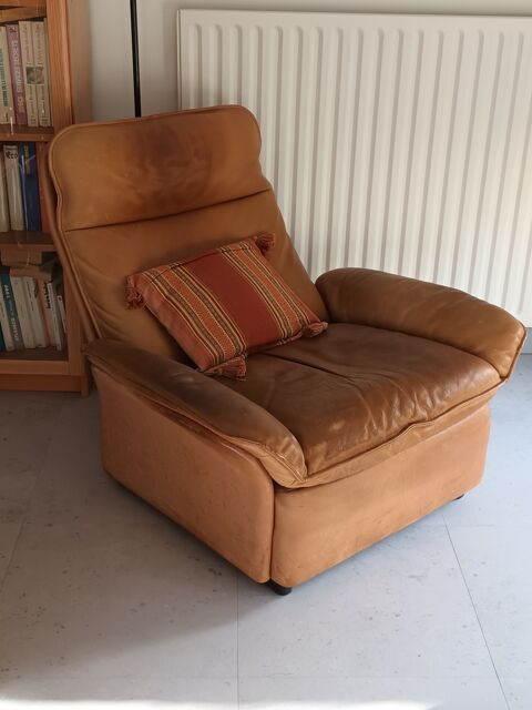 Fauteuil en cuir caramel confortable 100 Prigny (17)