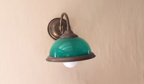 2 appliques  en laiton et opaline verte 60 Pl�h�del (22)