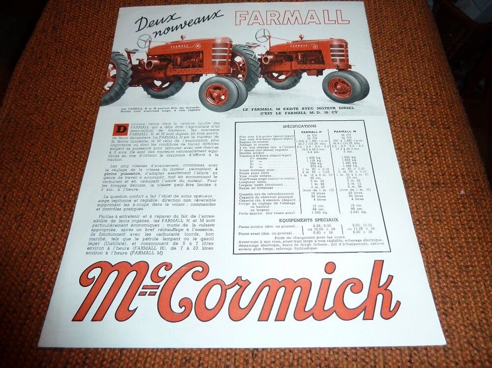 Prospectus tracteurs Mac CORMICK H et M. Livres et BD