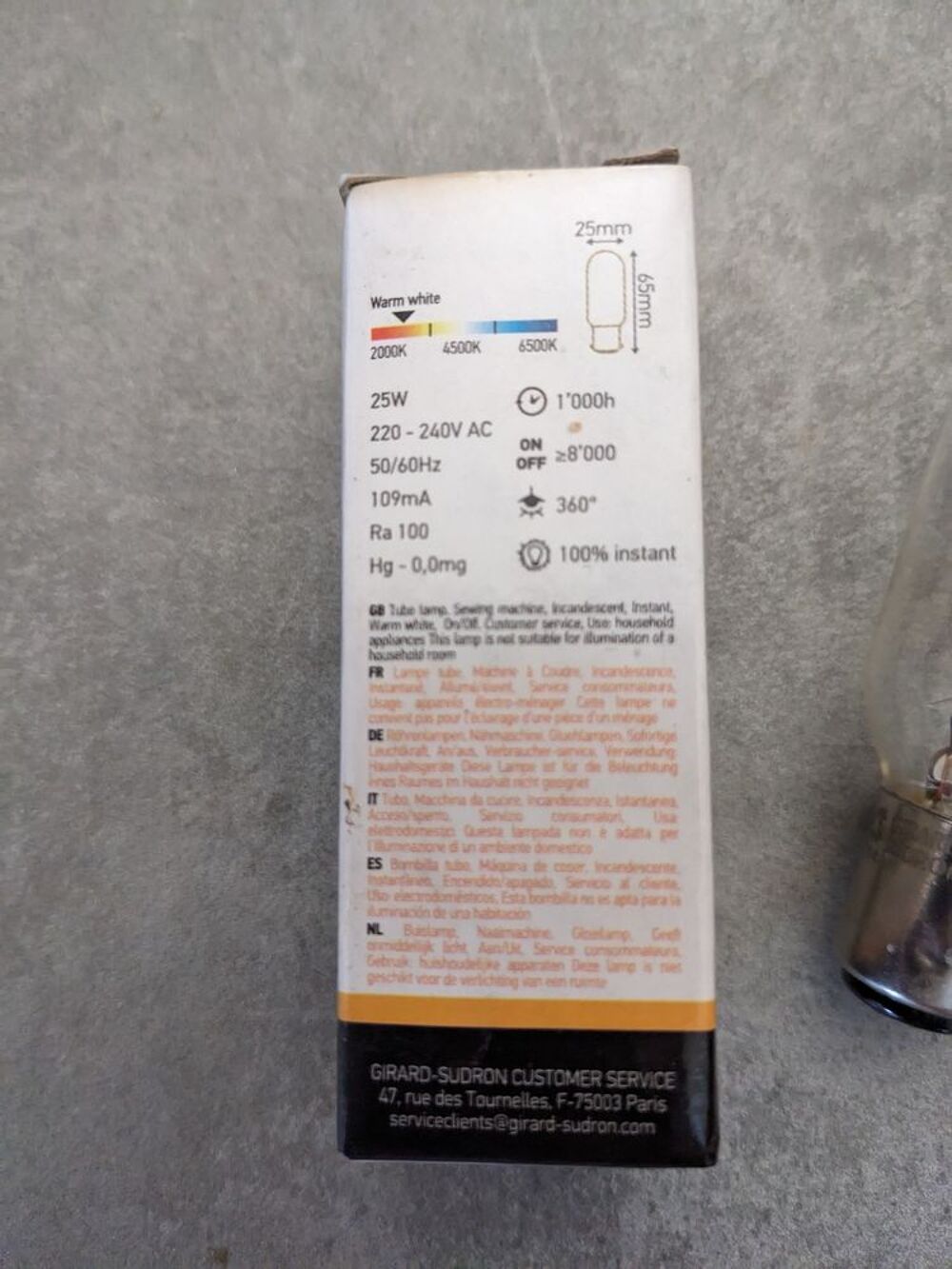 2 ampoules LAMPE TUBE de MACHINE &Agrave; COUDRE 25W B15 ou autre Bricolage