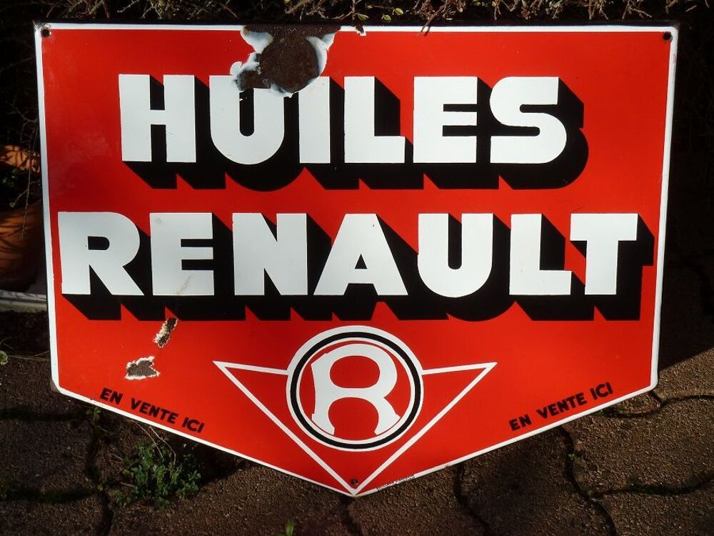 Plaque &eacute;maill&eacute;e HUILES RENAULT pentagonale 
