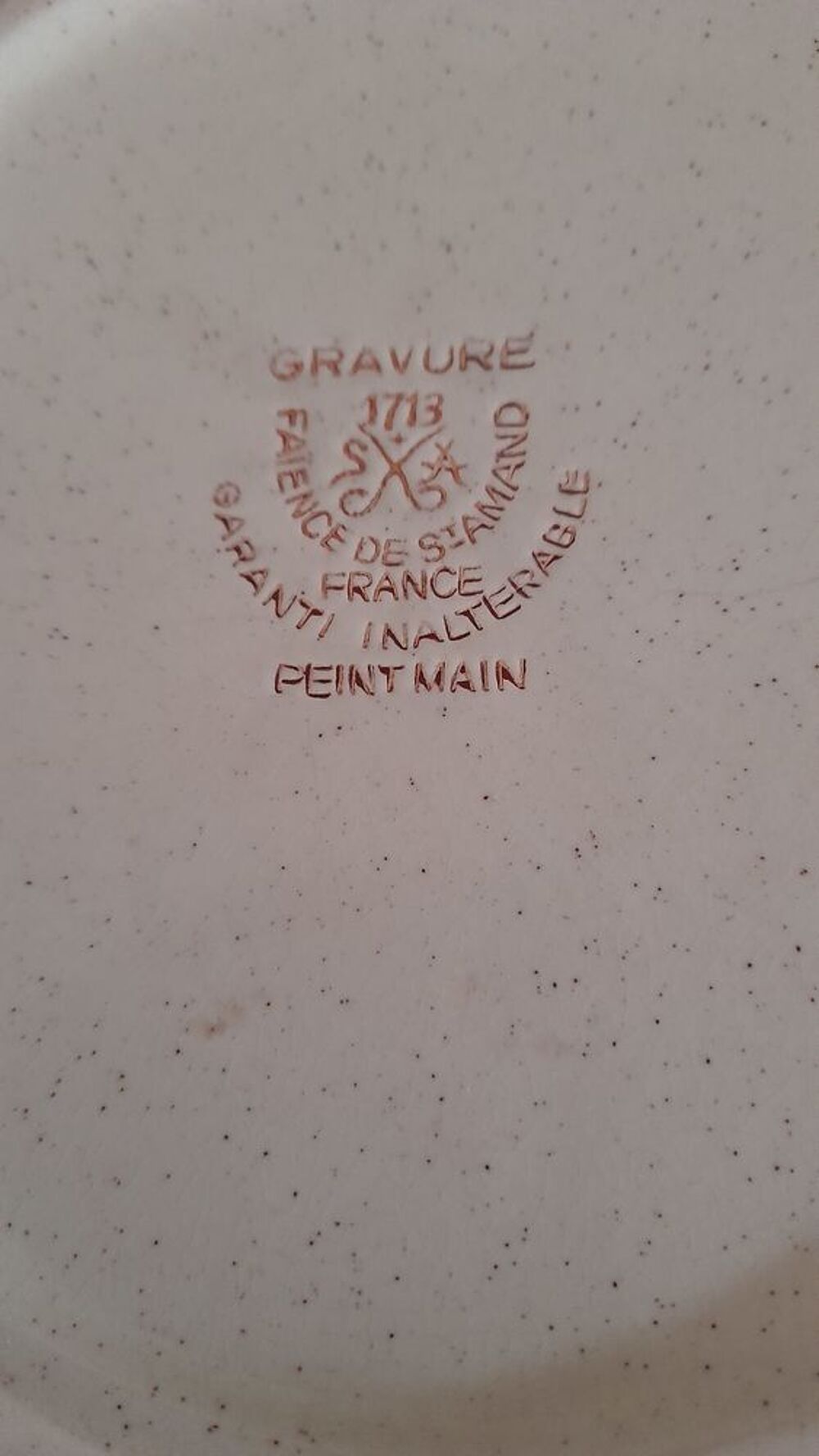 Grande assiette fa&iuml;ence cs3 st Amand. Diam&egrave;tre 27 cms. Décoration