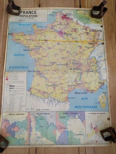 Affiche Carte Scolaire Vintage France Population 90 Loches (37)