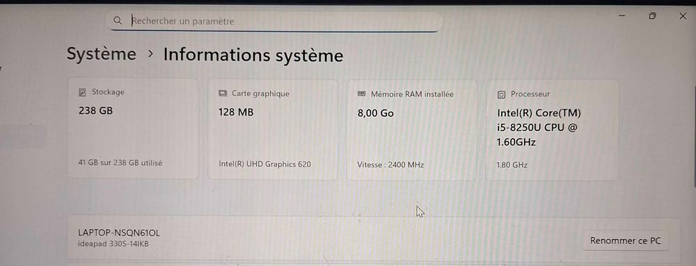 Lenovo IdeaPad 330S €" i5 / 8Go / SSD 256Go Matériel informatique