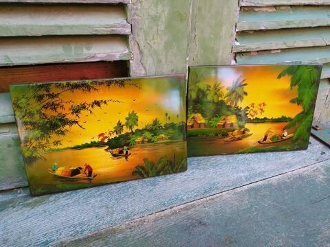 Paire de Panneaux Laque Vietnam Indochine 1950/1970 60 Loches (37)