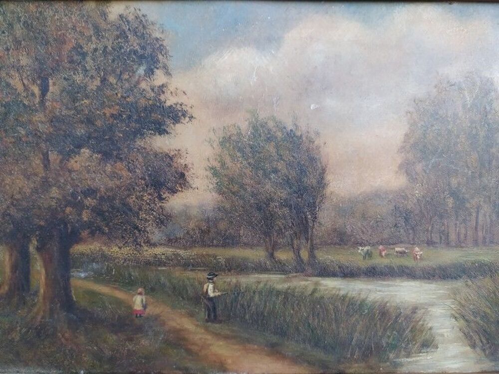 Tableau &Eacute;cole de Barbizon XIX&egrave;me Sc&egrave;ne Champ&ecirc;tre Vaches 