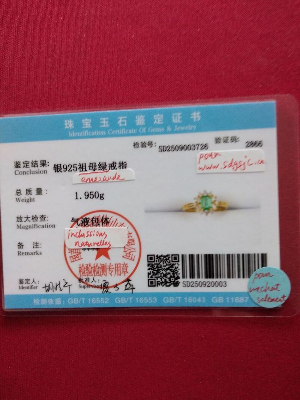 Bague &eacute;meraude 1,3 carat, neuve, taille ajustable Bijoux et montres