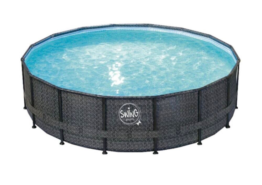 Piscine hors sol ronde 4.88 x 1.22 effet osier gris fonc&eacute; Jardin