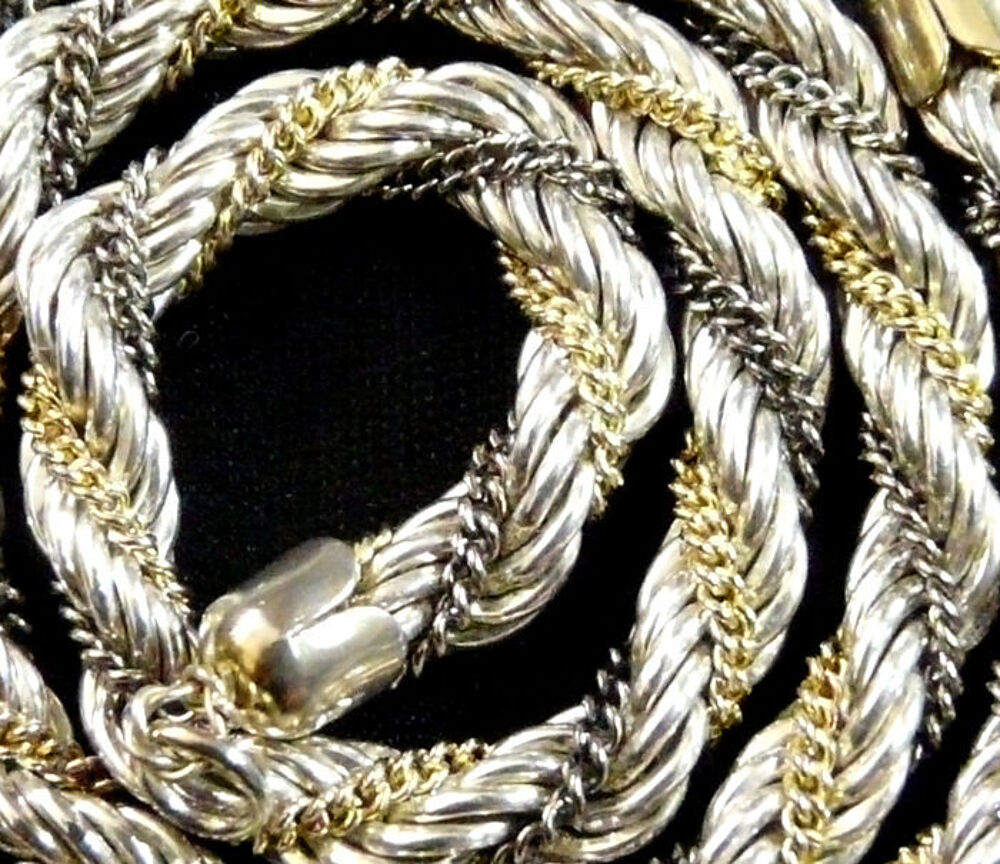 Collier Ras-de-Cou Torsad&eacute; en M&eacute;tal Argent&eacute; et Dor&eacute; -vintage Bijoux et montres