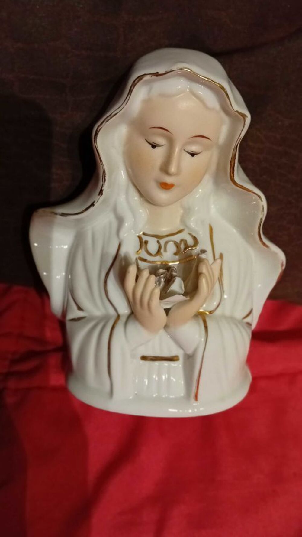 STATUETTE BUSTE DE LA VIERGE EN BISCUIT C&agrave;‰RAMIQUE POLYCHROME Décoration