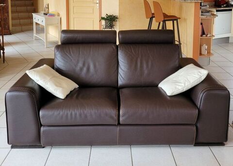 Canap cuir 3 pl + 2 fauteuils cabriolet chocolat TBE 1500 Villars (42)
