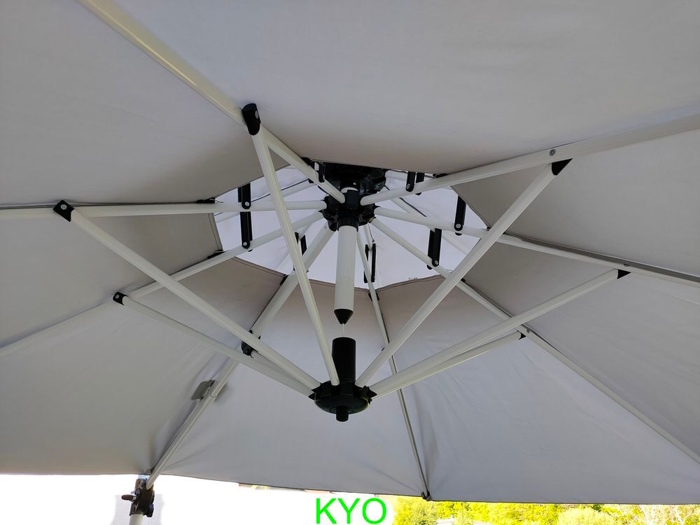 OUTSUNNY Lot Parasol d&eacute;port&eacute; rond gris 3mx2,5m avec 4 Dalles Jardin