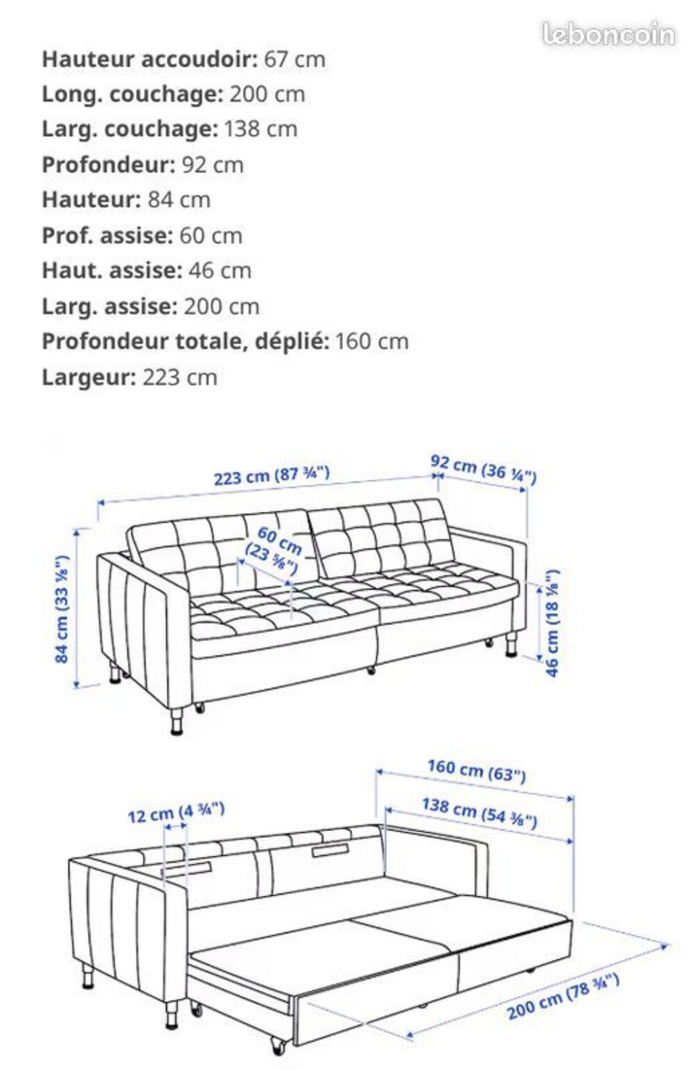 Canap&eacute; convertible cuir 3 places IKEA
Meubles