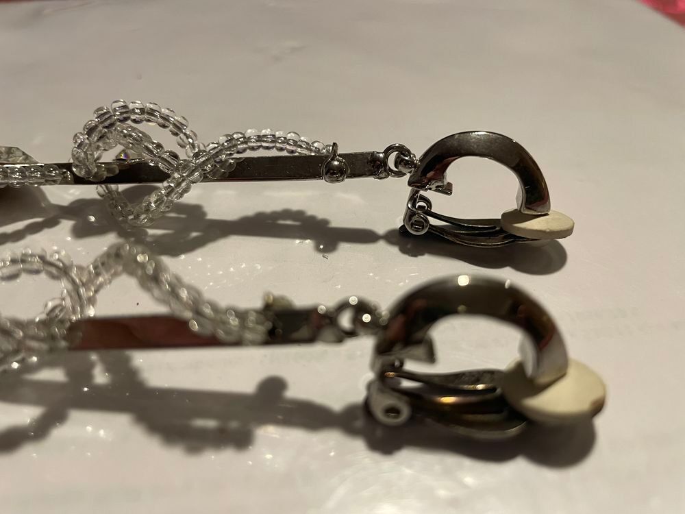 BO Clip argent&eacute; + pendant strass Crystal et enfilage perles Bijoux et montres