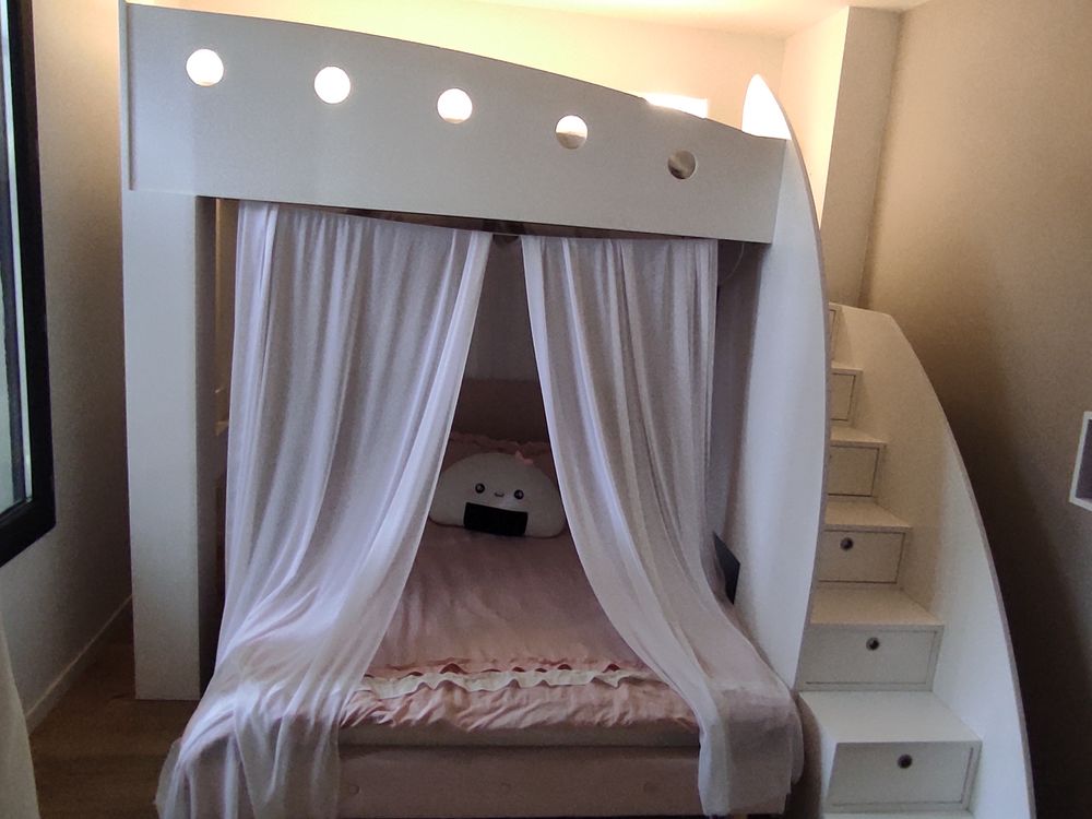 Lit mezzanine sur mesure &eacute;b&eacute;niste + lit 2 places ? Rangement Meubles