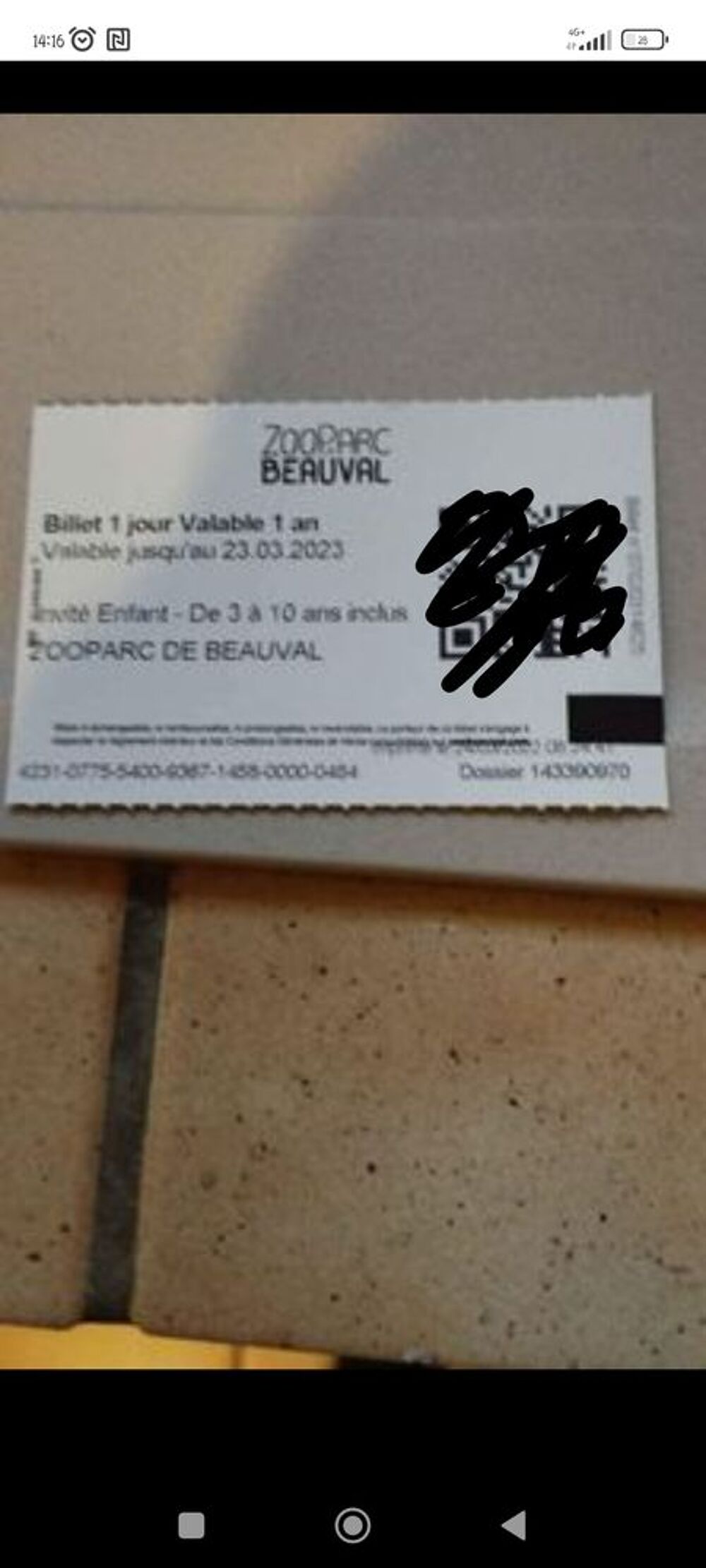 Entr&eacute;e enfant beauval sans date Billetterie